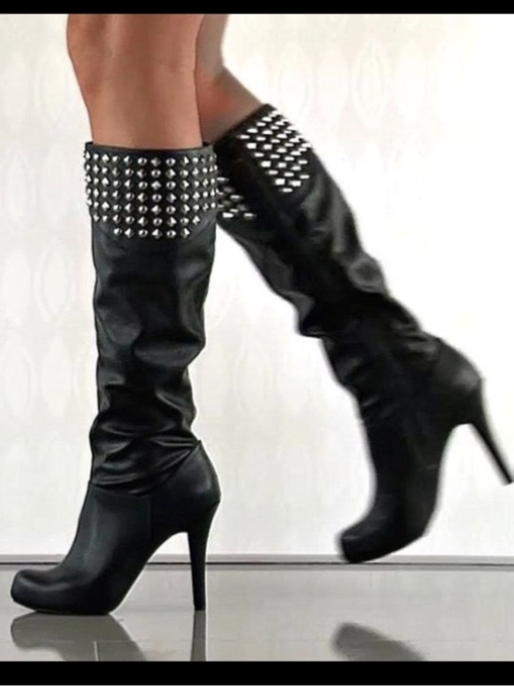 BCBGeneration Franciss Studded Knee High Stiletto Heel Boots Black Sz 9